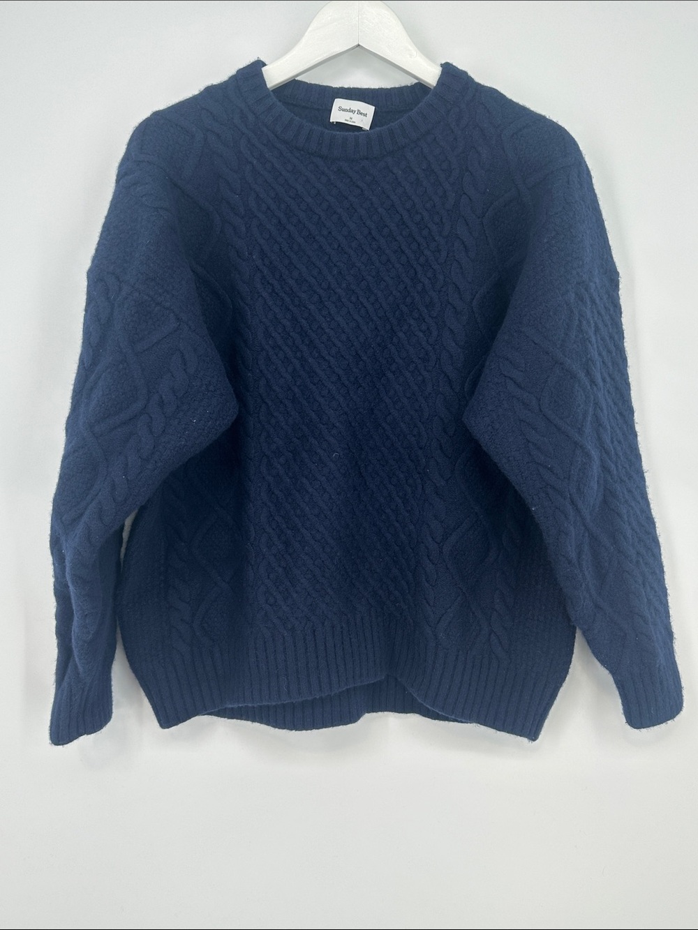 Aritzia Sunday Best Navy Cable-Knit Crew Sweater - Size Medium